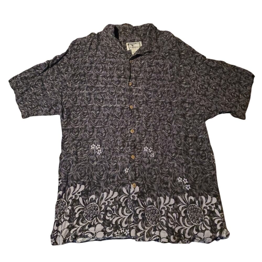 Island Republic Button Up Shirt Mens Sz M Black Hawaiian‎ Floral Short Sleeve